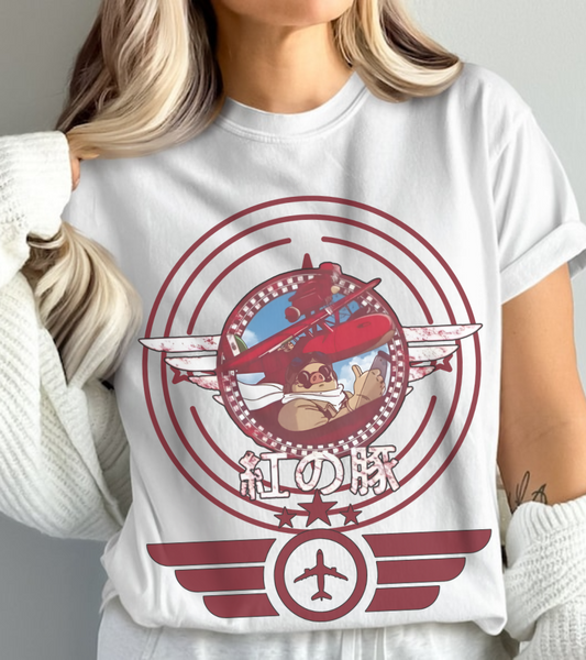 Porco Rosso Aviator T-Shirt – 100% Cotton Studio Ghibli Pilot Anime Tee