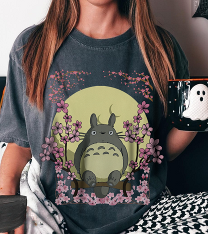 Totoro Sakura Moon T-Shirt – 100% Cotton Studio Ghibli Cherry Blossom Tee