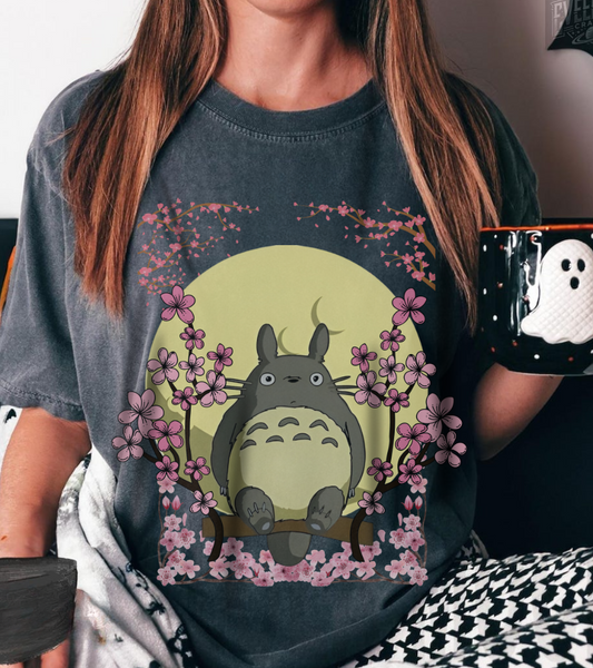 Totoro Sakura Moon T-Shirt – 100% Cotton Studio Ghibli Cherry Blossom Tee