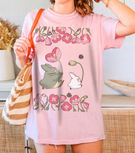 Totoro Cute Flowers T-Shirt – 100% Cotton Studio Ghibli Anime Shirt