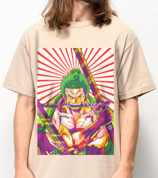 One Piece Zoro Style T-Shirt – 100% Cotton Anime Tee for Swordsman Fans