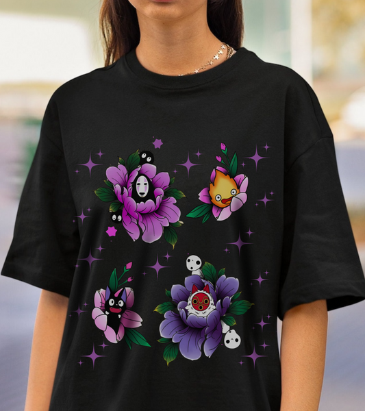 Flowers Studio Ghibli T-Shirt – 100% Cotton Floral Anime Tee for Ghibli Fans