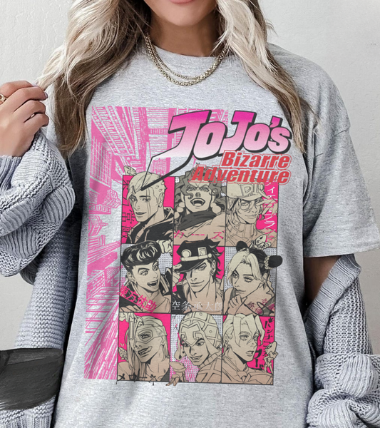 JoJo’s Bizarre Adventure T-Shirt – 100% Cotton Anime Tee Featuring Iconic Joestar Characters – Stylish Otaku Apparel