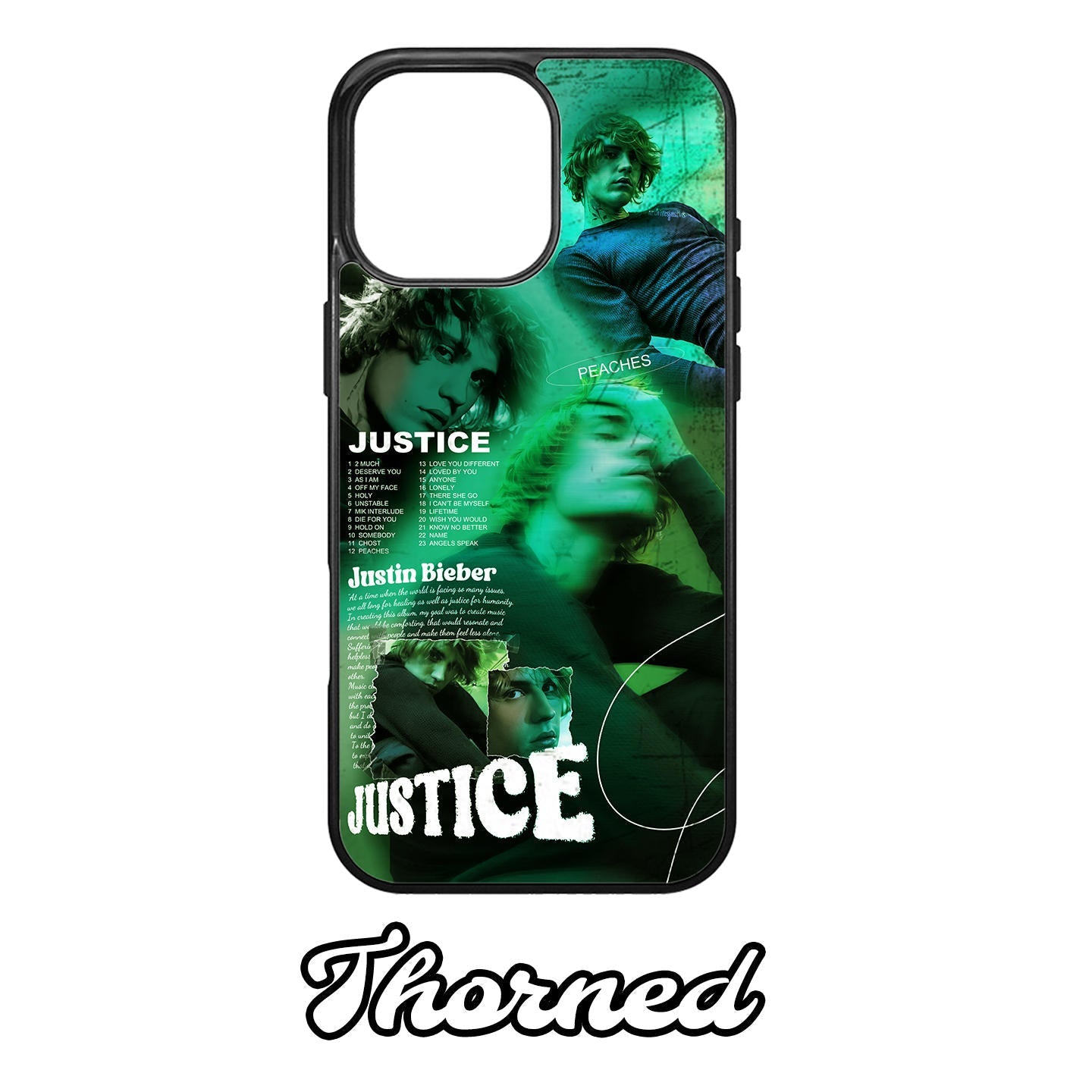 Justin Bieber album cover; Justice phone case