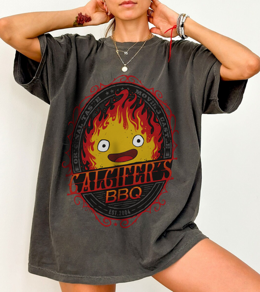 Calcifer BBQ Demon Flame T-Shirt – 100% Cotton Howl’s Moving Castle Anime Tee