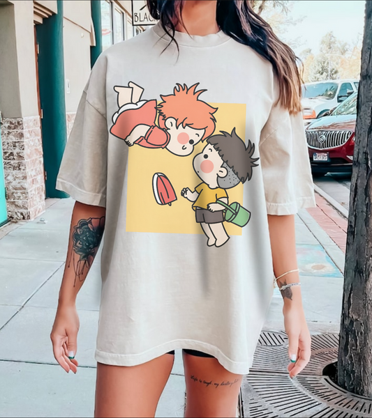 Ponyo & Sosuke T-Shirt – 100% Cotton Gildan 5000 | Studio Ghibli Anime Tee