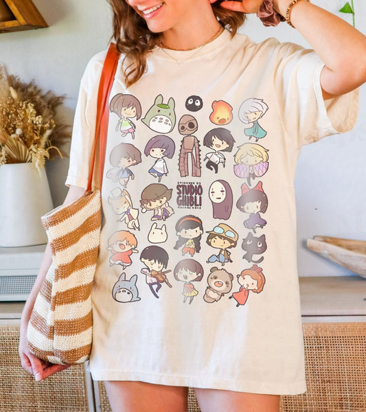 Chibi Studio Ghibli Characters T-Shirt – 100% Cotton Cute Anime Tee for Ghibli Fans