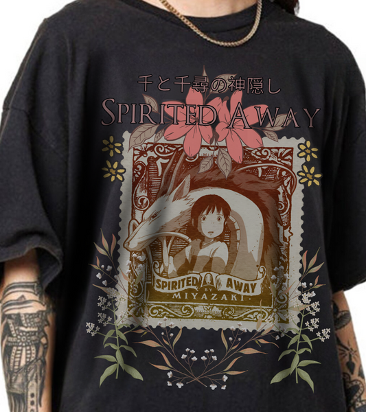 Spirited Away Philately T-Shirt – 100% Cotton Anime Stamp-Inspired Tee for Studio Ghibli Fans