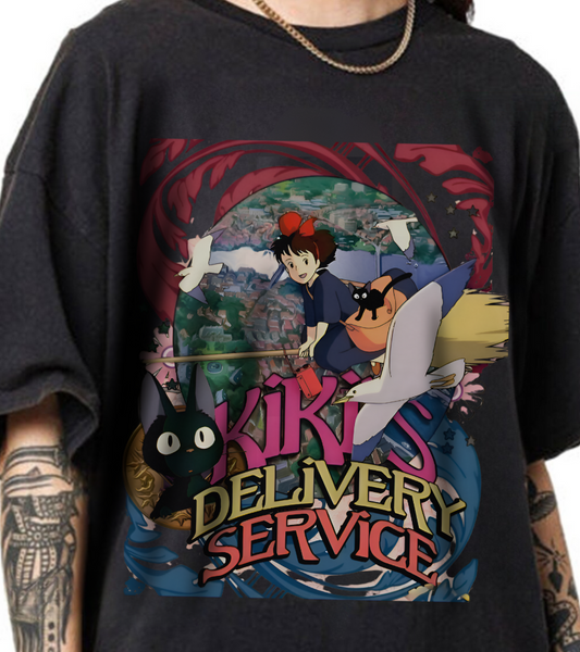 Kiki's Delivery Service Art T-Shirt – 100% Cotton Studio Ghibli Anime Tee for Fans